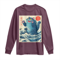 Blue Catzilla Cat Japanese Art Long Sleeve Shirt Kawaii Demon Tiger Funny Kitty Dad Gifts - Wonder Print Shop