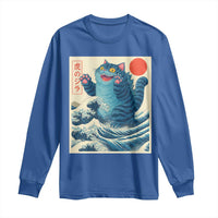 Blue Catzilla Cat Japanese Art Long Sleeve Shirt Kawaii Demon Tiger Funny Kitty Dad Gifts - Wonder Print Shop