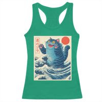 Blue Catzilla Cat Japanese Art Racerback Tank Top Kawaii Demon Tiger Funny Kitty Dad Gifts - Wonder Print Shop