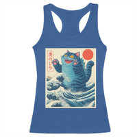 Blue Catzilla Cat Japanese Art Racerback Tank Top Kawaii Demon Tiger Funny Kitty Dad Gifts - Wonder Print Shop