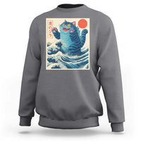 Blue Catzilla Cat Japanese Art Sweatshirt Kawaii Demon Tiger Funny Kitty Dad Gifts - Wonder Print Shop