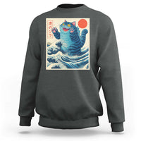 Blue Catzilla Cat Japanese Art Sweatshirt Kawaii Demon Tiger Funny Kitty Dad Gifts - Wonder Print Shop