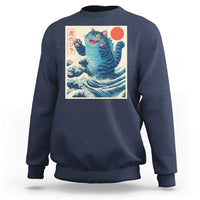 Blue Catzilla Cat Japanese Art Sweatshirt Kawaii Demon Tiger Funny Kitty Dad Gifts - Wonder Print Shop