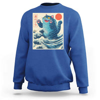 Blue Catzilla Cat Japanese Art Sweatshirt Kawaii Demon Tiger Funny Kitty Dad Gifts - Wonder Print Shop