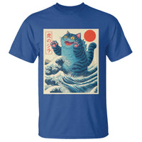 Blue Catzilla Cat Japanese Art T Shirt Kawaii Demon Tiger Funny Kitty Dad Gifts - Wonder Print Shop