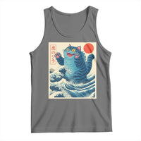 Blue Catzilla Cat Japanese Art Tank Top Kawaii Demon Tiger Funny Kitty Dad Gifts - Wonder Print Shop