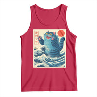 Blue Catzilla Cat Japanese Art Tank Top Kawaii Demon Tiger Funny Kitty Dad Gifts - Wonder Print Shop