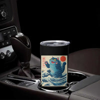 Blue Catzilla Cat Japanese Art Tumbler Cup Kawaii Demon Tiger Funny Kitty Dad Gifts - Wonder Print Shop