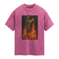 Funny Halloween Witch Washed Cotton T-Shirt Witch Lighting Cigarette With Flames Occult Unholy