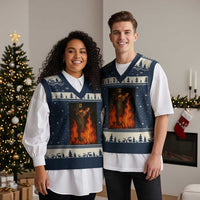 Funny Halloween Witch V-Neck Knit Sweater Vest Witch Lighting Cigarette With Flames Occult Unholy - Wonder Print Shop