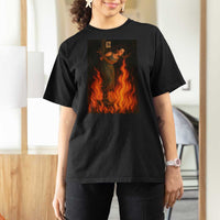 Funny Halloween Witch T Shirt For Women Witch Lighting Cigarette With Flames Occult Unholy - Wonder Print Shop