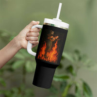 Funny Halloween Witch Tumbler With Handle Witch Lighting Cigarette With Flames Occult Unholy - Wonder Print Shop