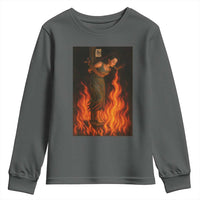 Funny Halloween Witch Youth Sweatshirt Witch Lighting Cigarette With Flames Occult Unholy - Wonder Print Shop