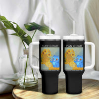 Van Gogh Kpop Fan Tumbler With Handle Blue Tiger Vintage Art Sunflower Cat