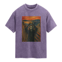 Ghost Heart Hands Washed Cotton T-Shirt Scary Face Horror Halloween