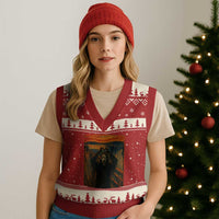 Ghost Heart Hands V-Neck Knit Sweater Vest Scary Face Horror Halloween - Wonder Print Shop