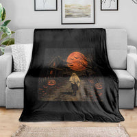 Halloween Spooky Ghost Biking Throw Blanket Vintage Ghost Riding Bicycle Gothic Moonlit Pumpkin Autumn Graphic