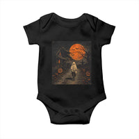 Halloween Spooky Ghost Biking Baby Onesie Vintage Ghost Riding Bicycle Gothic Moonlit Pumpkin Autumn Graphic