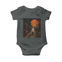 Halloween Spooky Ghost Biking Baby Onesie Vintage Ghost Riding Bicycle Gothic Moonlit Pumpkin Autumn Graphic
