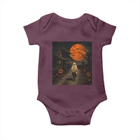 Halloween Spooky Ghost Biking Baby Onesie Vintage Ghost Riding Bicycle Gothic Moonlit Pumpkin Autumn Graphic
