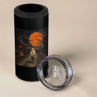 Halloween Spooky Ghost Biking 4 in 1 Can Cooler Tumbler Vintage Ghost Riding Bicycle Gothic Moonlit Pumpkin Autumn Graphic