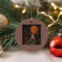 Halloween Spooky Ghost Biking Ceramic Ornament Vintage Ghost Riding Bicycle Gothic Moonlit Pumpkin Autumn Graphic