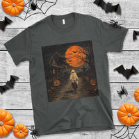 Halloween Spooky Ghost Biking T Shirt Vintage Ghost Riding Bicycle Gothic Moonlit Pumpkin Autumn Graphic
