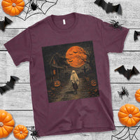 Halloween Spooky Ghost Biking T Shirt Vintage Ghost Riding Bicycle Gothic Moonlit Pumpkin Autumn Graphic