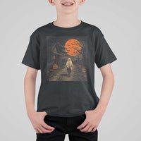 Halloween Spooky Ghost Biking T Shirt For Kid Vintage Ghost Riding Bicycle Gothic Moonlit Pumpkin Autumn Graphic