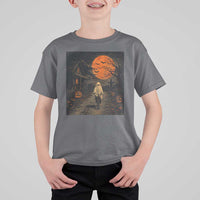Halloween Spooky Ghost Biking T Shirt For Kid Vintage Ghost Riding Bicycle Gothic Moonlit Pumpkin Autumn Graphic