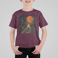 Halloween Spooky Ghost Biking T Shirt For Kid Vintage Ghost Riding Bicycle Gothic Moonlit Pumpkin Autumn Graphic