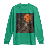 Halloween Spooky Ghost Biking Long Sleeve Shirt Vintage Ghost Riding Bicycle Gothic Moonlit Pumpkin Autumn Graphic