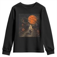 Halloween Spooky Ghost Biking Youth Sweatshirt Vintage Ghost Riding Bicycle Gothic Moonlit Pumpkin Autumn Graphic