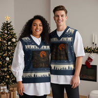 Wendigo Halloween V-Neck Knit Sweater Vest Vintage Deer Skull Spooky Night Graphic