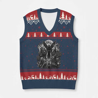 Cryptid Monsters Urban Legends V-Neck Knit Sweater Vest Vintage Dark Folklore Leave Before Dark Graphic