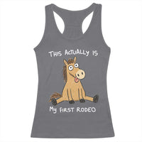 This Actually Is My First Rodeo Funny Silly Horse Racerback Tank Top 1st Birthday Meme