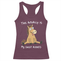 This Actually Is My First Rodeo Funny Silly Horse Racerback Tank Top 1st Birthday Meme