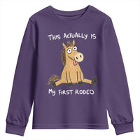 This Actually Is My First Rodeo Funny Silly Horse Youth Sweatshirt 1st Birthday Meme