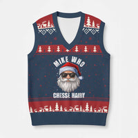 Funny Santa Jokes V-Neck Knit Sweater Vest Mike Who Chesse Hairy Inappropriate Adult Humor Christmas - Wonder Print Shop