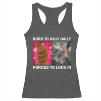 Marcus The Worm Meme Racerback Tank Top Born To Dilly Dally Forced To Lock In Funny Cute Brainrot - Wonder Print Shop
