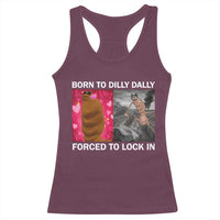 Marcus The Worm Meme Racerback Tank Top Born To Dilly Dally Forced To Lock In Funny Cute Brainrot - Wonder Print Shop