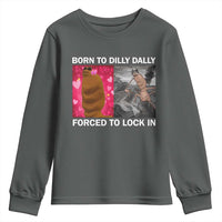 Marcus The Worm Meme Youth Sweatshirt Born To Dilly Dally Forced To Lock In Funny Cute Brainrot - Wonder Print Shop