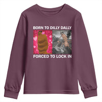 Marcus The Worm Meme Youth Sweatshirt Born To Dilly Dally Forced To Lock In Funny Cute Brainrot - Wonder Print Shop
