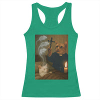 Funny Exorcist Cat Meme Racerback Tank Top Dark Humor Cat - Wonder Print Shop