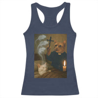 Funny Exorcist Cat Meme Racerback Tank Top Dark Humor Cat - Wonder Print Shop