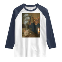 Funny Exorcist Cat Meme Raglan Shirt Dark Humor Cat - Wonder Print Shop