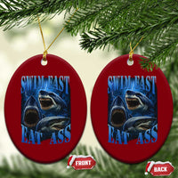Retro Sharks Ceramic Ornament Swim Fast Eat Ass Vintage 90s Bootleg Graphic - Wonder Print Shop