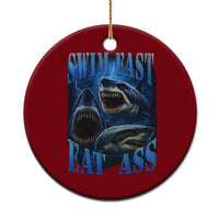 Retro Sharks Ceramic Ornament Swim Fast Eat Ass Vintage 90s Bootleg Graphic - Wonder Print Shop