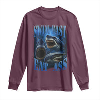 Retro Sharks Long Sleeve Shirt Swim Fast Eat Ass Vintage 90s Bootleg Graphic - Wonder Print Shop