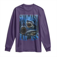 Retro Sharks Long Sleeve Shirt Swim Fast Eat Ass Vintage 90s Bootleg Graphic - Wonder Print Shop